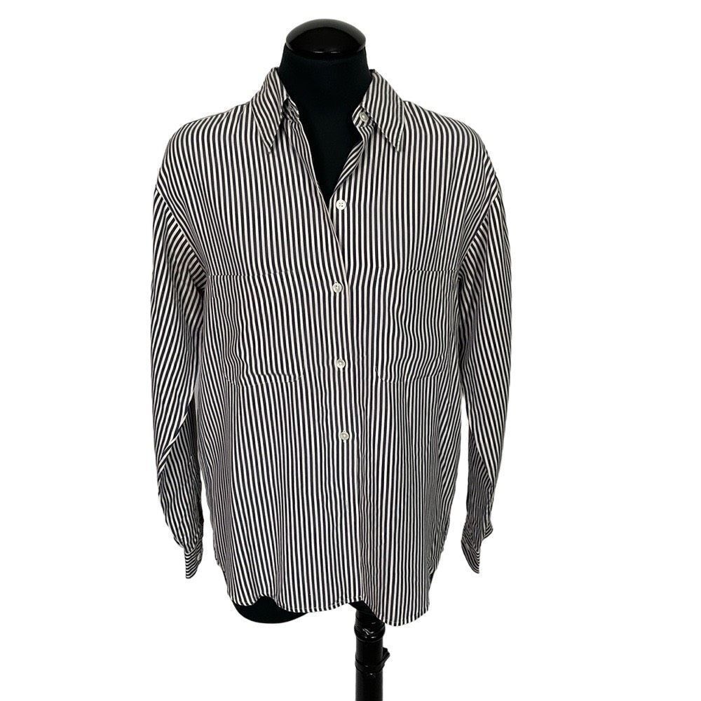 Studio 121 Silk Oversized Stripe Button Up Shirt - Women’s S